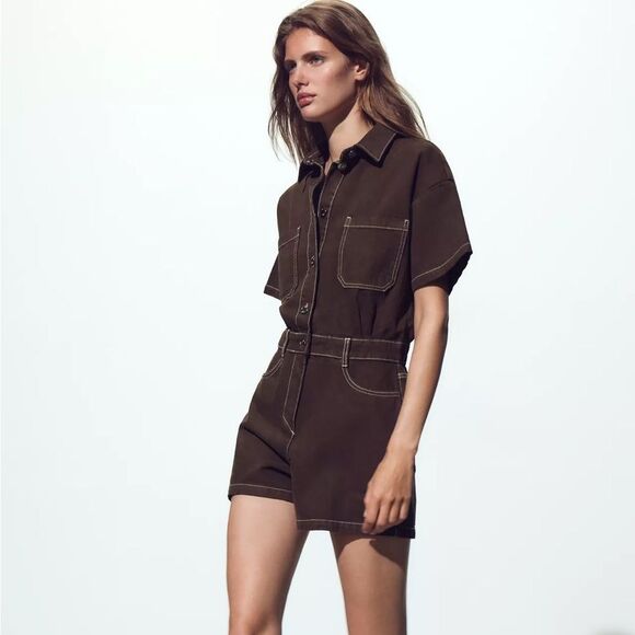 ZARA Z1975 SHORT SLEEVE DENIM JUMPSUIT - Picture 4 of 9